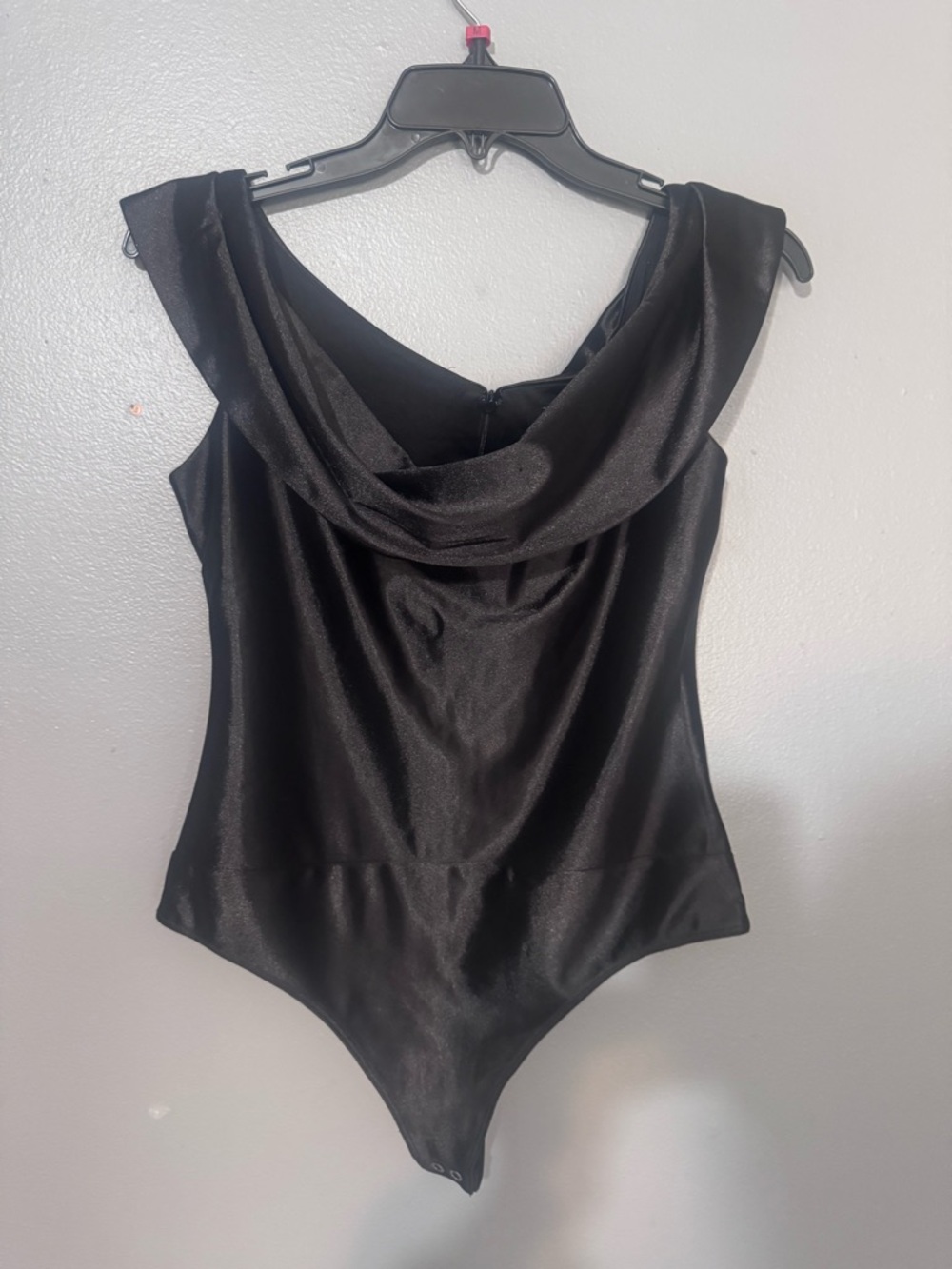 Express Black Satin Bodysuit with Cowl Neck